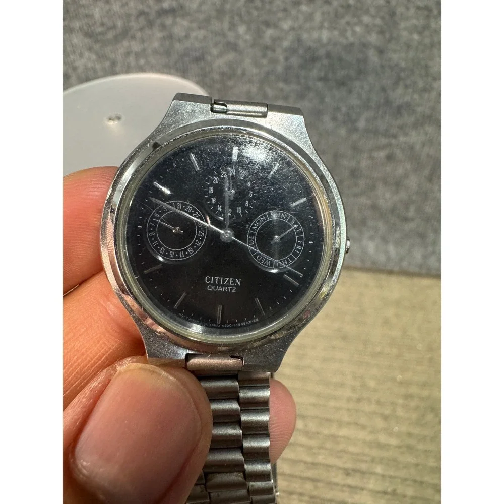Citizen Quartz Watch Black Dial Multi-Dial Stainless Steel 4300-S04506SM Vintage